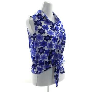 Passport Blue Floral Sleeveless Tie Front Top - Women's Size Small - Chic Casual